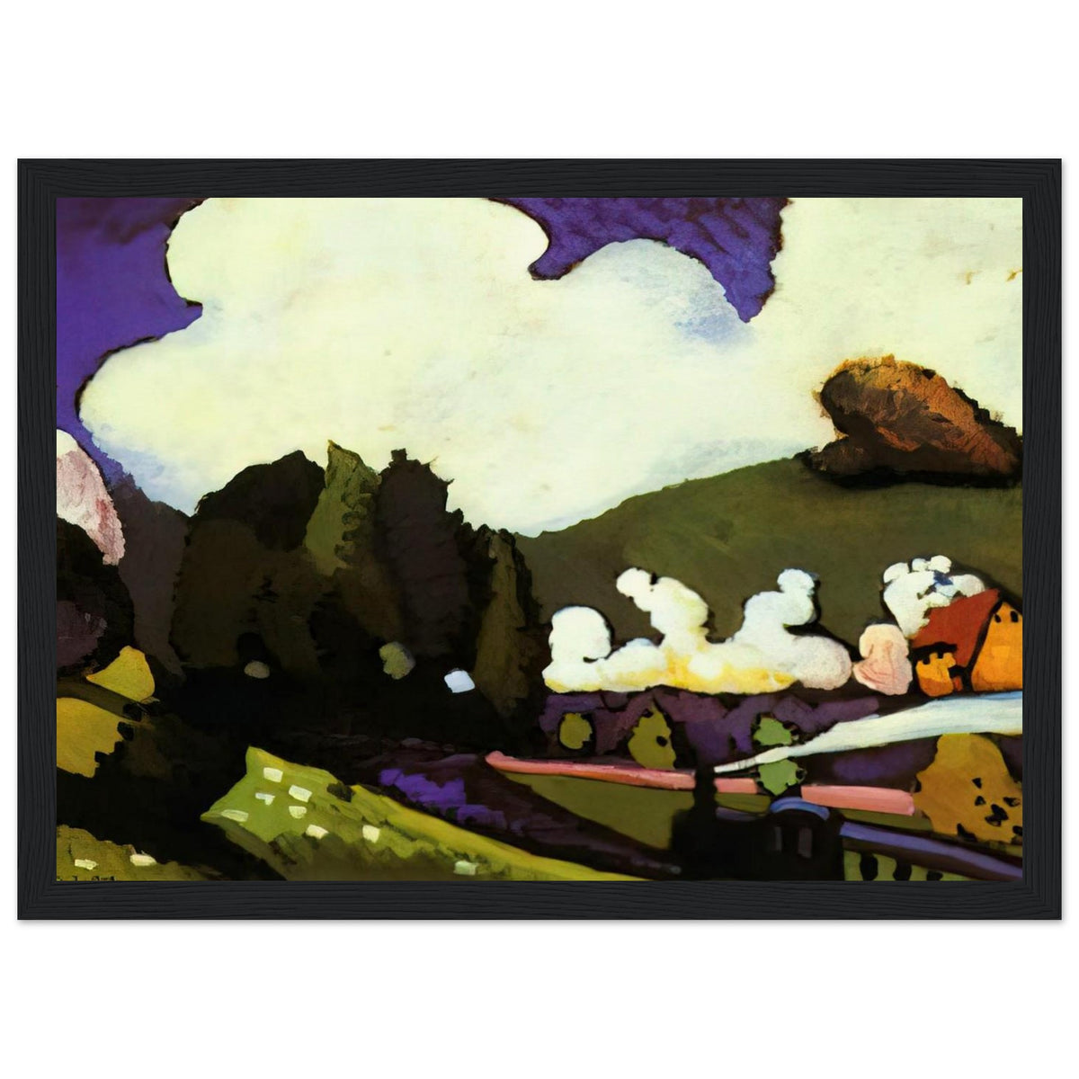 LANDSCAPE WITH A STEAM LOCOMOTIVE 1909 Framed Poster | Wassily Kandinsky Framed Prints Wall Art | Wassily Kandinsky Shop
