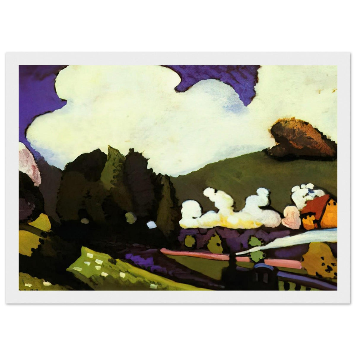 LANDSCAPE WITH A STEAM LOCOMOTIVE 1909 Framed Poster | Wassily Kandinsky Framed Prints Wall Art | Wassily Kandinsky Shop