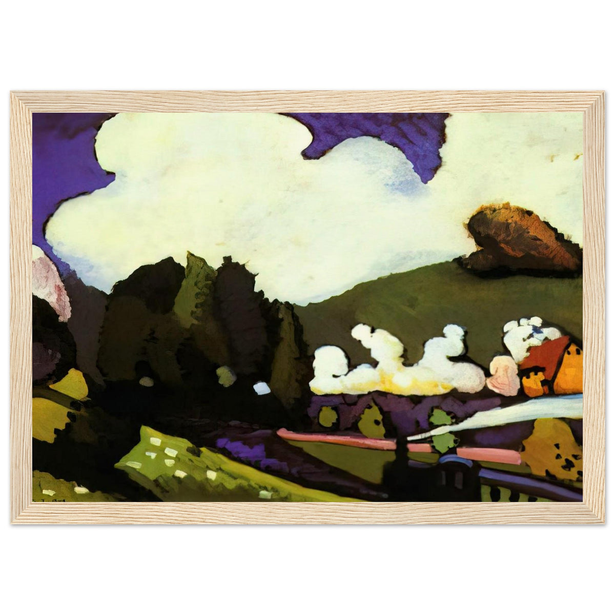 LANDSCAPE WITH A STEAM LOCOMOTIVE 1909 Framed Poster | Wassily Kandinsky Framed Prints Wall Art | Wassily Kandinsky Shop