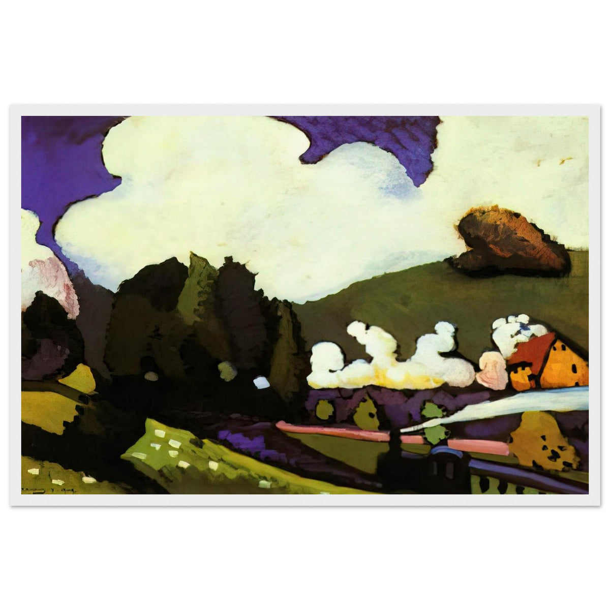 LANDSCAPE WITH A STEAM LOCOMOTIVE 1909 Framed Poster | Wassily Kandinsky Framed Prints Wall Art | Wassily Kandinsky Shop