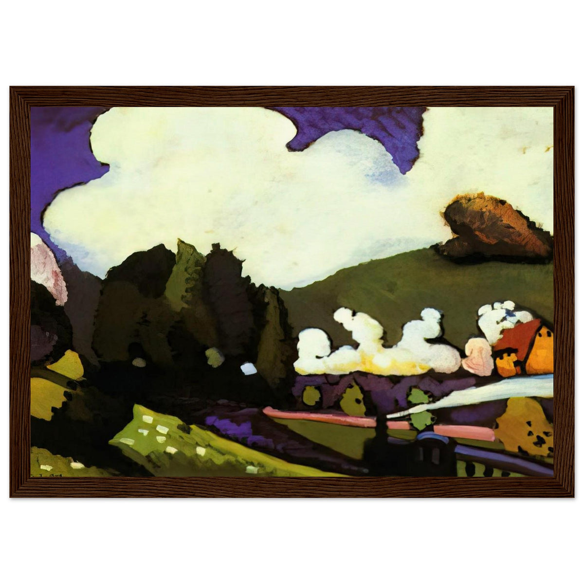 LANDSCAPE WITH A STEAM LOCOMOTIVE 1909 Framed Poster | Wassily Kandinsky Framed Prints Wall Art | Wassily Kandinsky Shop