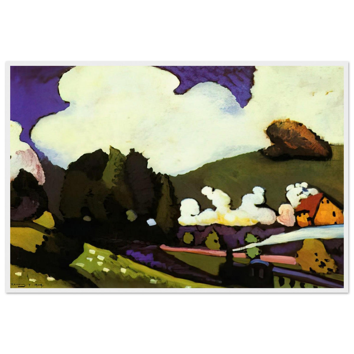 LANDSCAPE WITH A STEAM LOCOMOTIVE 1909 Framed Poster | Wassily Kandinsky Framed Prints Wall Art | Wassily Kandinsky Shop